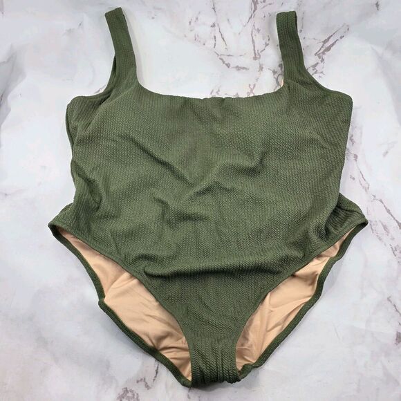 J Crew Swim 24 3X Green One Piece Square Neck Textured Bikini Full Coverage - Picture 1 of 12